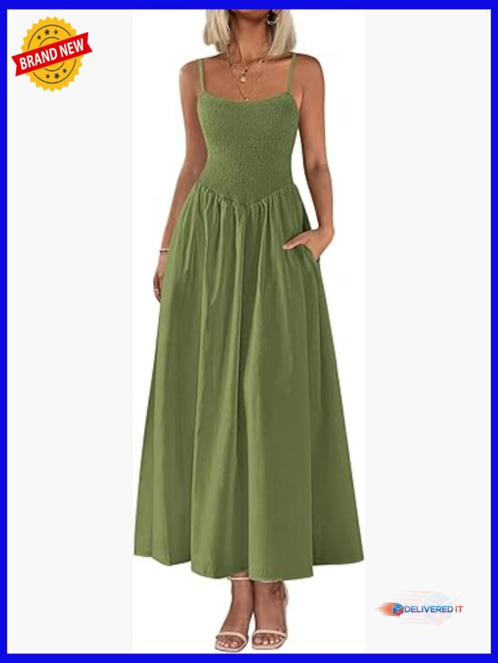 Smocked Maxi Dress Spaghetti Strap Fit Flare A-Line Long Flowy Sundress Beach